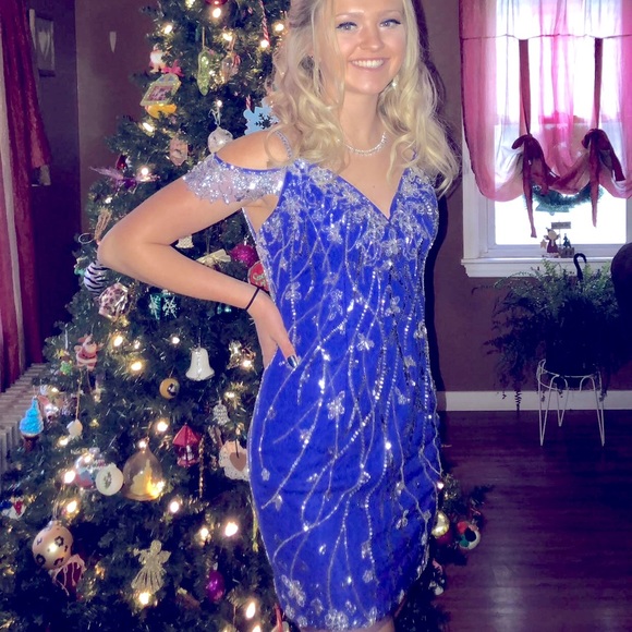 open lace back dress Royal Blue